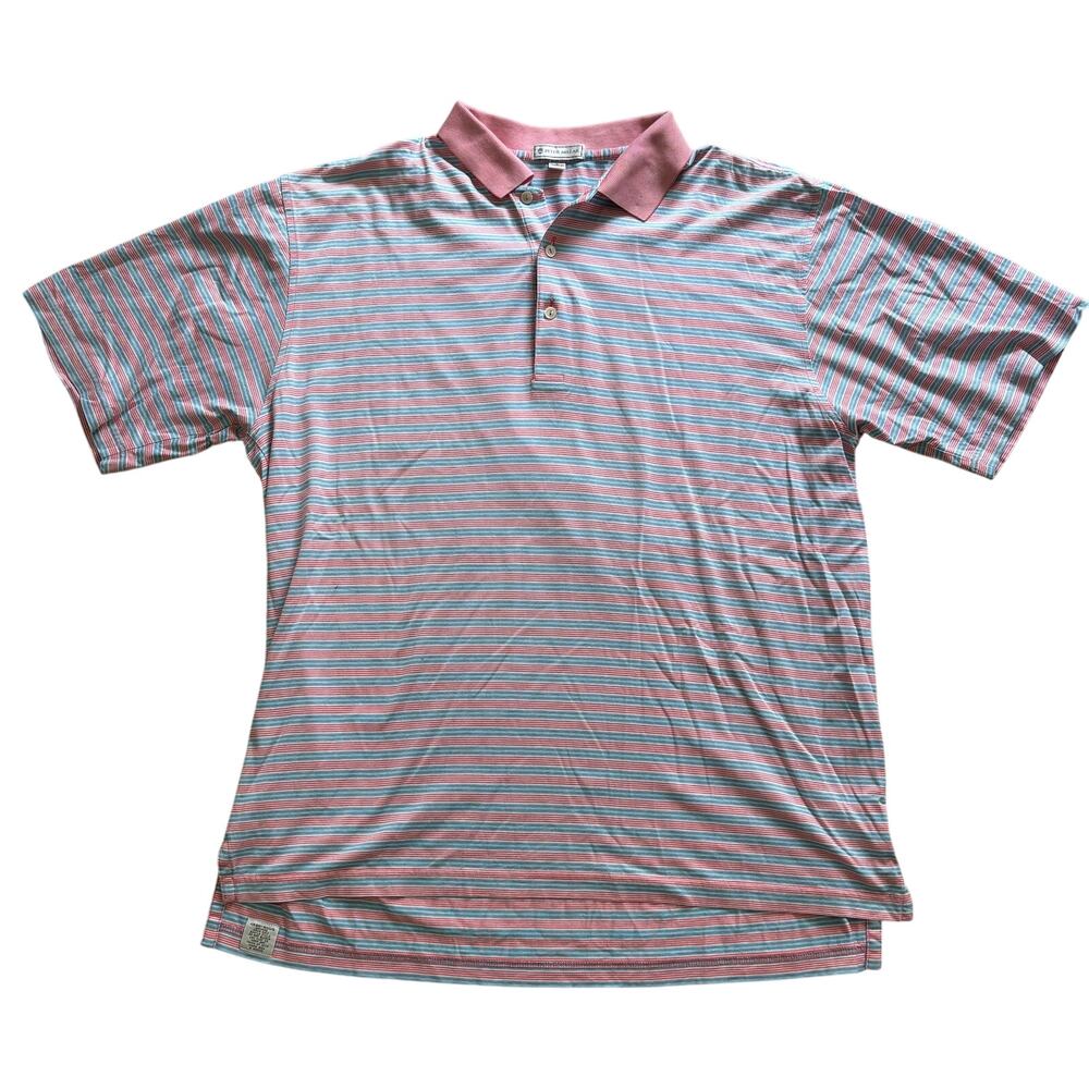 Vintage Peter Millar Men's Golf Polo Blue Pink Stripe Large Cotton Made Korea